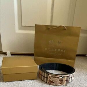 Burberry Checkered Belt with Gold Buckle